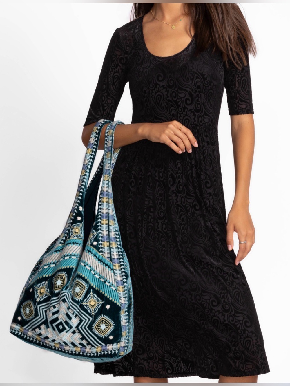 Johnny Was Slouchy Velvet Tote Bag NEW